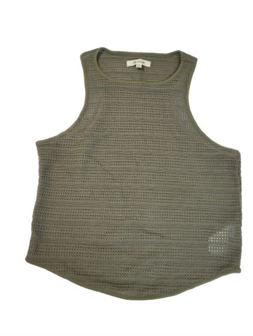 Madewell Crochet Knit Cutaway Tank Shirt Olive Green Cotton Racer Back‎ Boho S